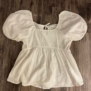 Nordstrom White Puff Sleeve Linen Blouse